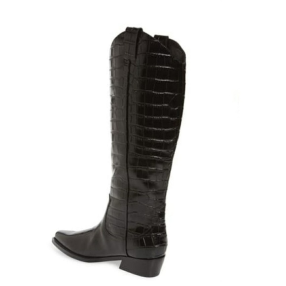 Marc Fisher Haze Croc Embossed Leather Boot BLACK WESTERN KNEE HIGH NIB PULL ON - Picture 4 of 5